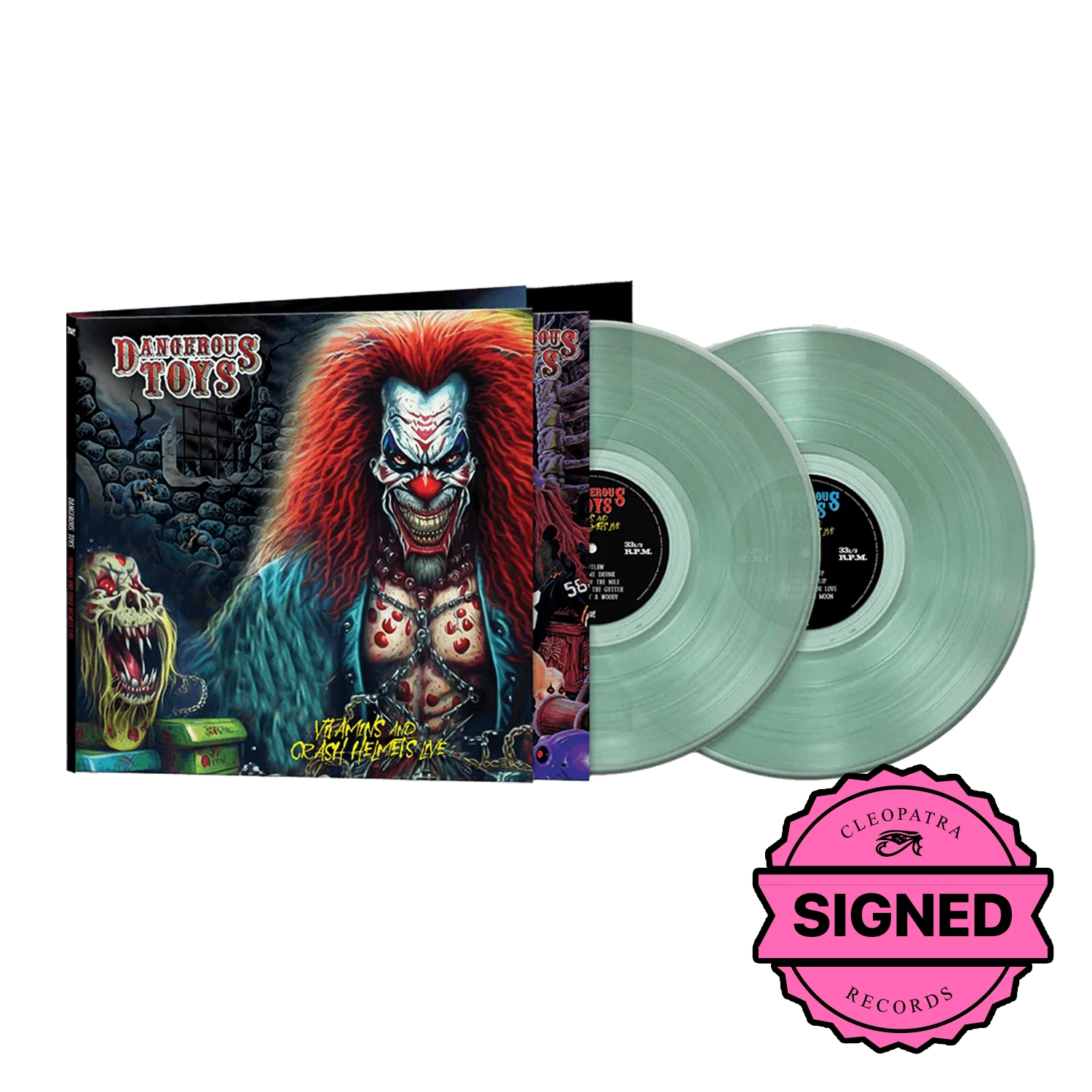 Dangerous Toys - Vitamins & Crash Helmets Live (Coke Bottle Green Double Vinyl LP Signed by CBG, Jason McMaster)